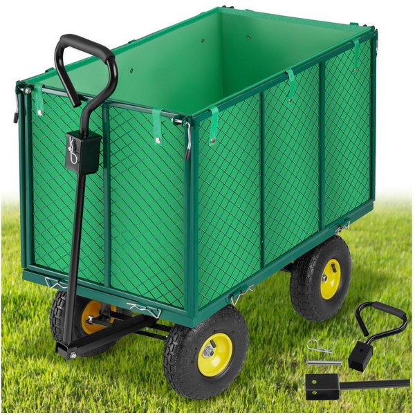 tectake Bollerwagen Handwagen groß max. 544kg mit klappbaren Seitenwänden, Luftreifen (1 Transportwagen, 1-tlg., 210L Volumen in Grün), mit klappbaren Seitenwän