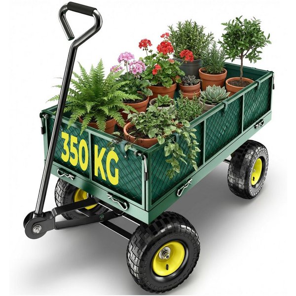 tectake Bollerwagen Handwagen max. 350kg, Kippfunktion mit klappbaren Seitenwänden (1 Transportwagen, 1-tlg., 105L Volumen in Grün), mit klappbaren Seitenwänden