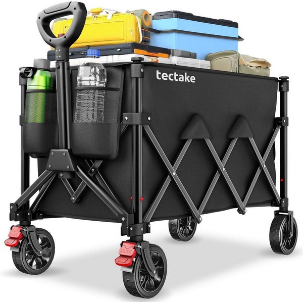 tectake Bollerwagen Handwagen RollRider faltbar, Teleskopgriff, Profilräder (1 Transportwagen, 1-tlg., 150L Volumen in Schwarz mit abnehmbarer Plane aus Oxford-