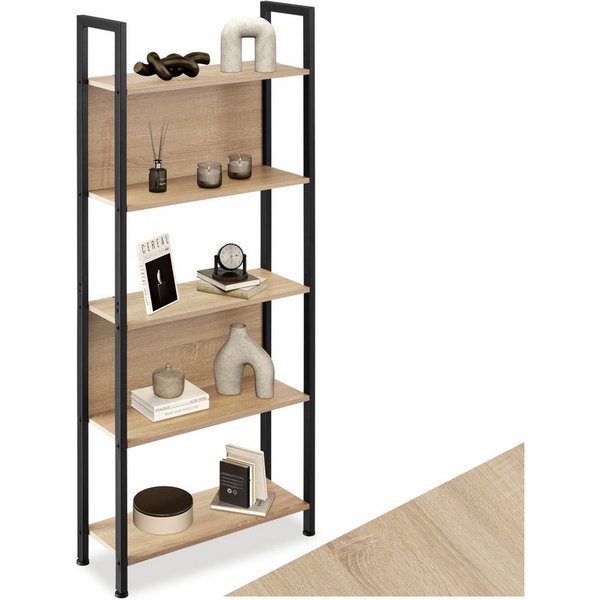 tectake Bücherregal Standregal, inklusive Kippschutz, 62 x 24 x 165,5 cm, Holzregal Westport 1-tlg., 5 Ebenen, 2 Rückwände, mit höhenverstellbaren Kunststofffüß