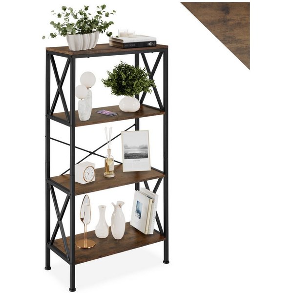tectake Bücherregal Standregal, 4 Ebenen, inklusive Kippschutz, 61,5 x 31,5 x 133,5 cm, Holzregal Barry 1-tlg., mit seitlichen X-Streben, mit höhenverstellbaren