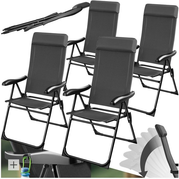 tectake Campingstuhl Faltbarer Aluminium Gartenstuhl mit Kopfpolster, 57 x 65 x 112 cm (Outdoor Klapptstuhl Müritz für Außen in Anthrazit, 4 St), Textilene-Gewe
