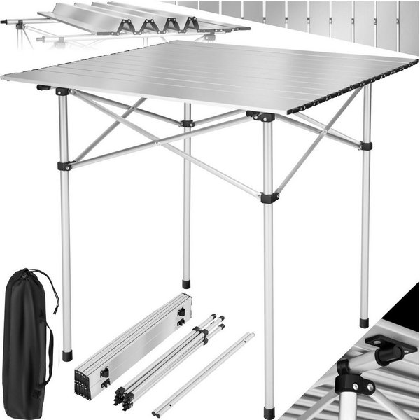 tectake Campingtisch Aluminium-Camping-Klapptisch, 70 x 70 x 70 cm, lässt sich klappen (Outdoor-Tisch, 1-St., in grau), Wetterbeständig, bodenschonende Kunststo
