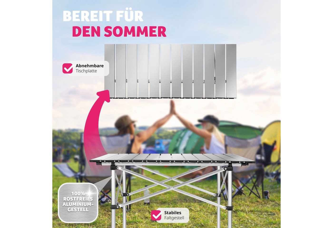 tectake Campingtisch Aluminium-Camping-Klapptisch, 70 x 70 x 70 cm, lässt sich klappen (Outdoor-Tisch, 1-St., in grau), Wetterbeständig, bodenschonende Kunststo – Bild 3 von 5