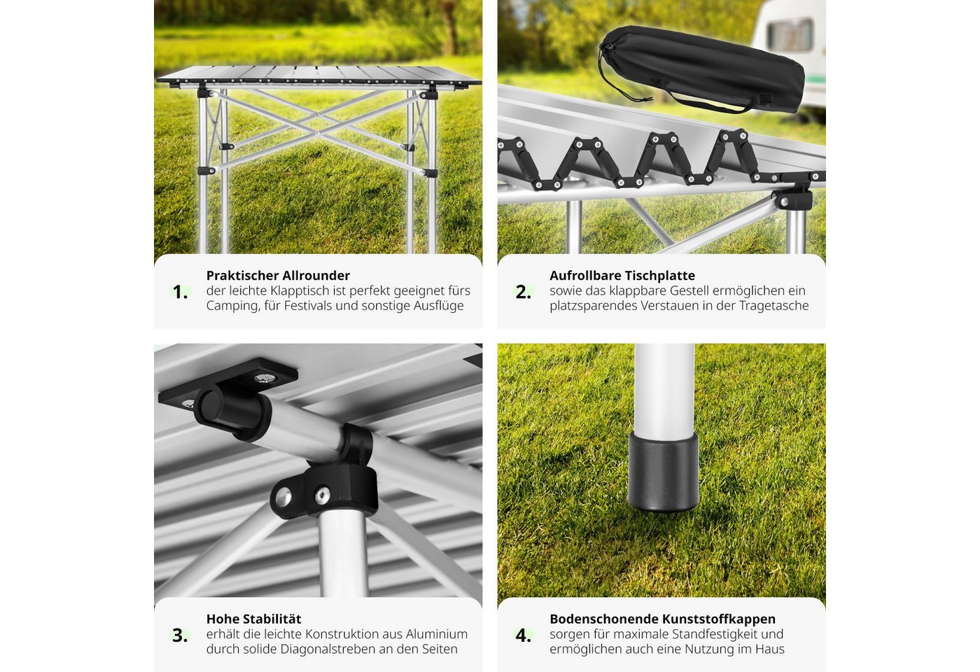 tectake Campingtisch Aluminium-Camping-Klapptisch, 70 x 70 x 70 cm, lässt sich klappen (Outdoor-Tisch, 1-St., in grau), Wetterbeständig, bodenschonende Kunststo – Bild 4 von 5