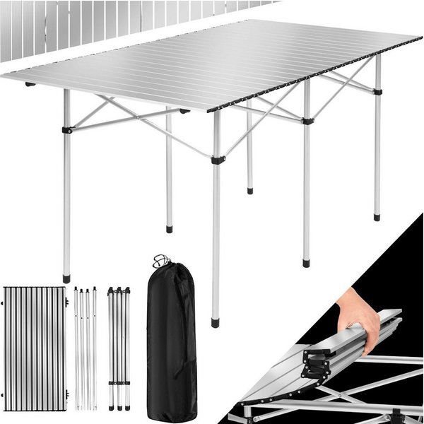 tectake Campingtisch Aluminium-Camping-Klapptisch, 140 x 70 x 70 cm, lässt sich klappen (Outdoor-Tisch, 1-St., in grau), Wetterfest, bodenschonende Kunststoffka