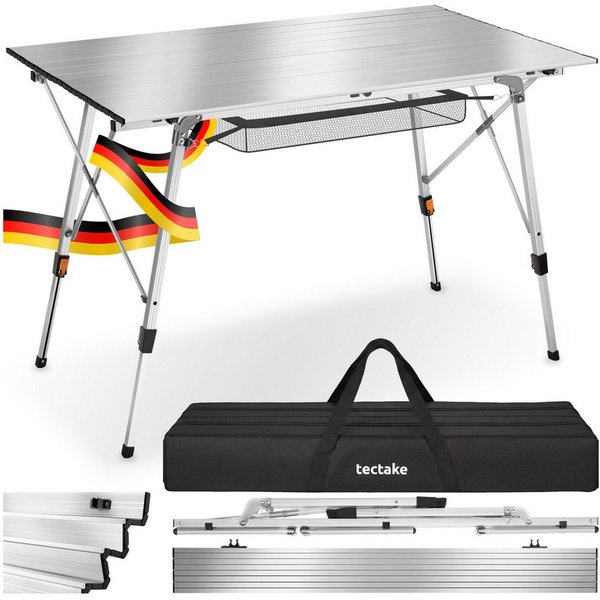 tectake Campingtisch Aluminium Klapptisch - faltbar, wetterfest, 90 x 52 x 47 - 70 cm (Outdoor Beistelltisch Tina, 1-St., in silber), höhenverstellbar, mit Aufb