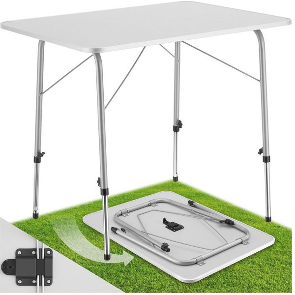 tectake Campingtisch Camping-Klapptisch, 80 x 60 x 68 cm, stufenlos höhenverstellbare (Outdoor-Tisch Julian, 1-St., in grau), Klappbar, mit furnierter MDF-Platt