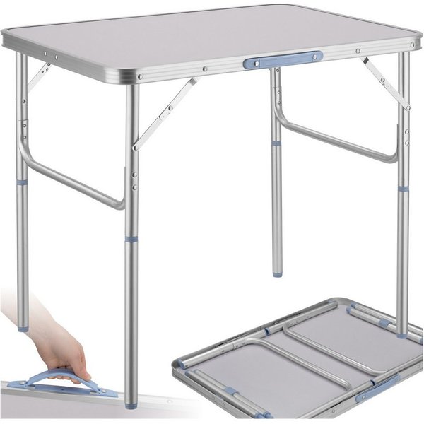 tectake Campingtisch Outdoor-Klapptisch, 75 x 55 x 68 cm, klappbar und wetterfest (Falttisch Lothar, 1-St., in grau), anschraubbare, höhenverstellbare Beine und