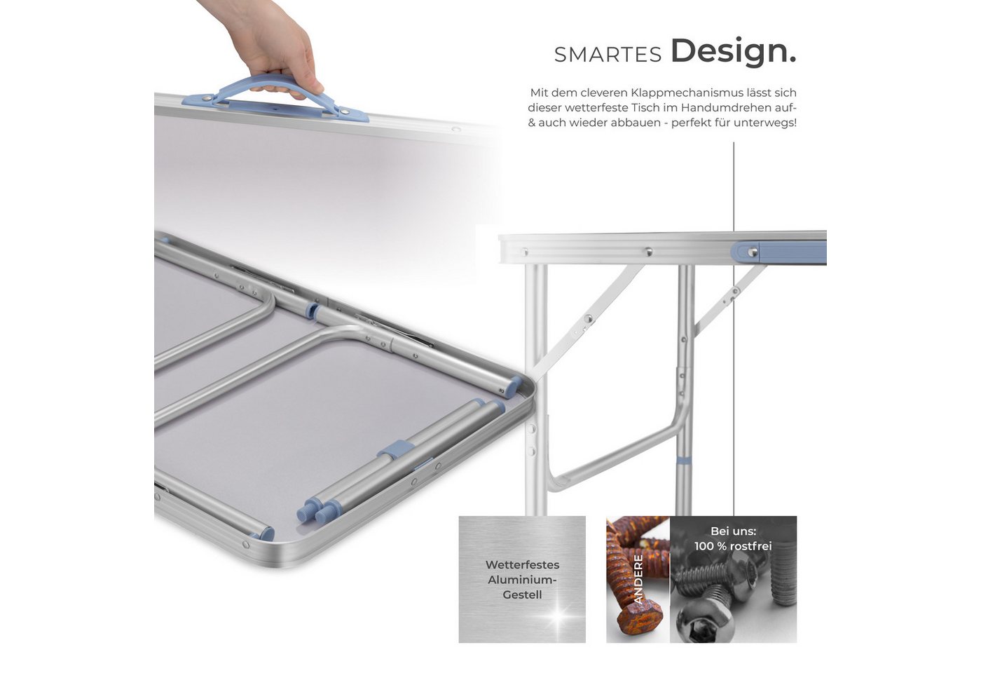 tectake Campingtisch Outdoor-Klapptisch, 75 x 55 x 68 cm, klappbar und wetterfest (Falttisch Lothar, 1-St., in grau), anschraubbare, höhenverstellbare Beine und – Bild 3 von 5