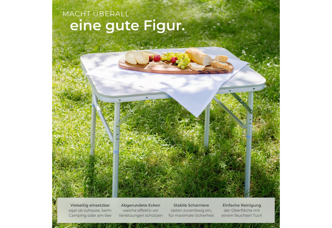 tectake Campingtisch Outdoor-Klapptisch, 75 x 55 x 68 cm, klappbar und wetterfest (Falttisch Lothar, 1-St., in grau), anschraubbare, höhenverstellbare Beine und – Bild 5 von 5