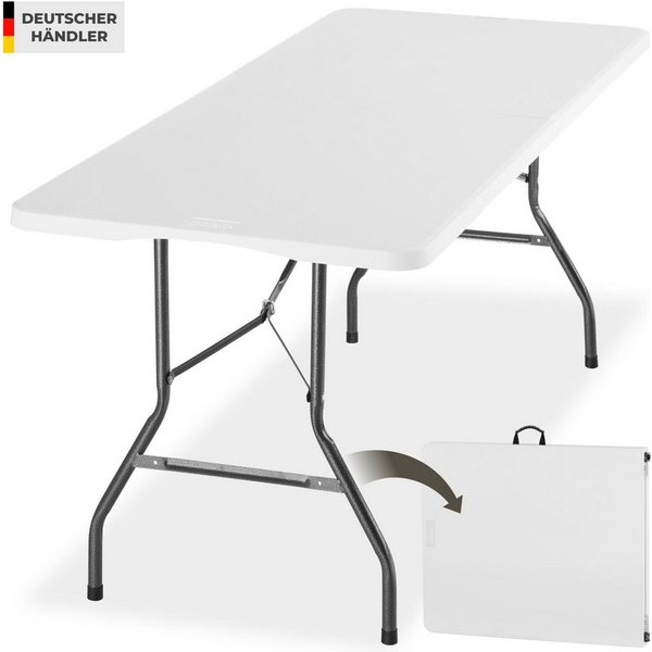 tectake Campingtisch Outdoor-Tisch klappbar, gummierter Tragegriff, 120 kg Belastbarkeit (Klapptisch Panja, 1-St., in weiß), wetterfest, robuster Kunststoff, bo