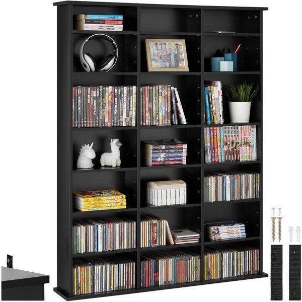 tectake CD-Regal Medienregal Stevie in Holzoptik 105,5x19x136,5cm, Sammlerset 1-tlg., höhenverstellbare und herausnehmbare Zwischenböden