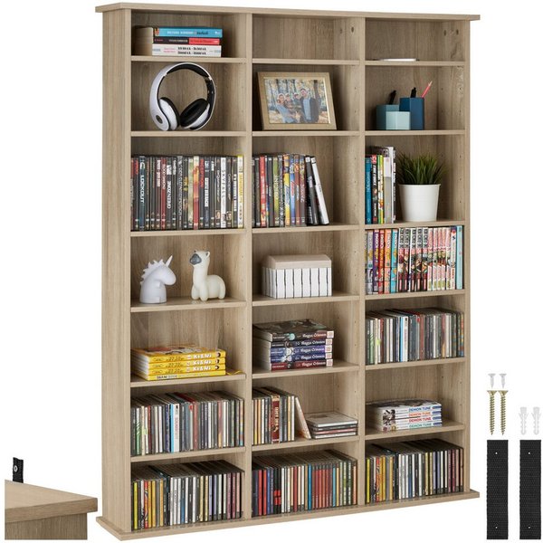 tectake CD-Regal Medienregal Stevie in Holzoptik 105,5x19x136,5cm, Sammlerset 1-tlg., höhenverstellbare und herausnehmbare Zwischenböden