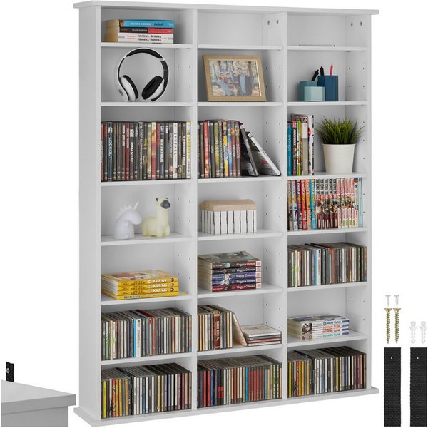 tectake CD-Regal Medienregal Stevie in Holzoptik 105,5x19x136,5cm, Sammlerset 1-tlg., höhenverstellbare und herausnehmbare Zwischenböden