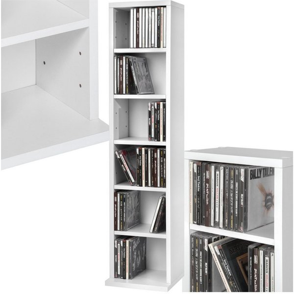 tectake CD-Regal Standregal Medienregal in Holzoptik 90x21x20cm, Sammlerset 1-tlg., höhenverstellbare und herausnehmbare Zwischenböden