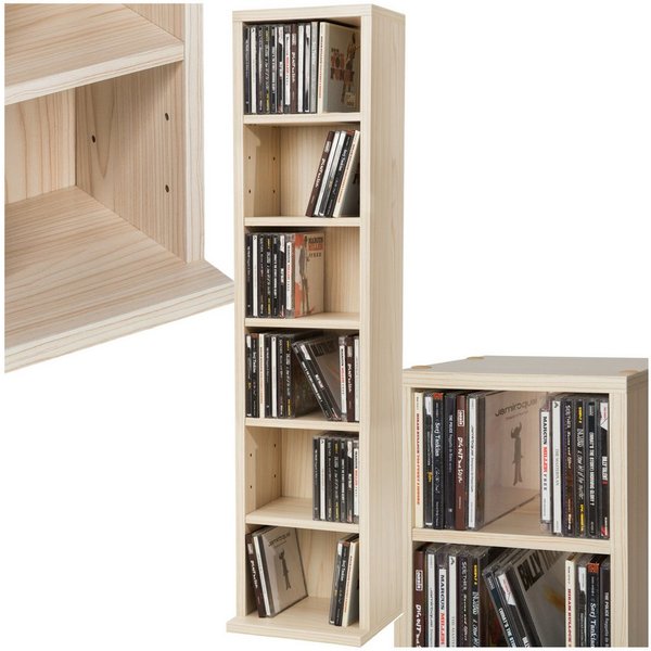 tectake CD-Regal Standregal Medienregal in Holzoptik 90x21x20cm, Sammlerset 1-tlg., höhenverstellbare und herausnehmbare Zwischenböden
