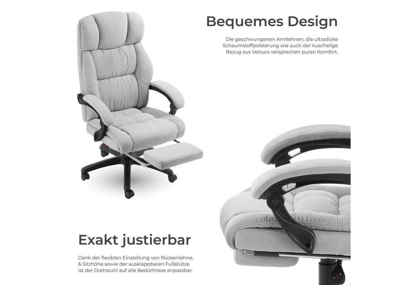 tectake Chefsessel Bürostuhl, Belastbarkeit 120 kg, dicke Polsterung mit weichem (Schreibtischstuhl Jillien, 1 St), Ergonomische Form, um 360° drehbar, stufenlo – Bild 3 von 5