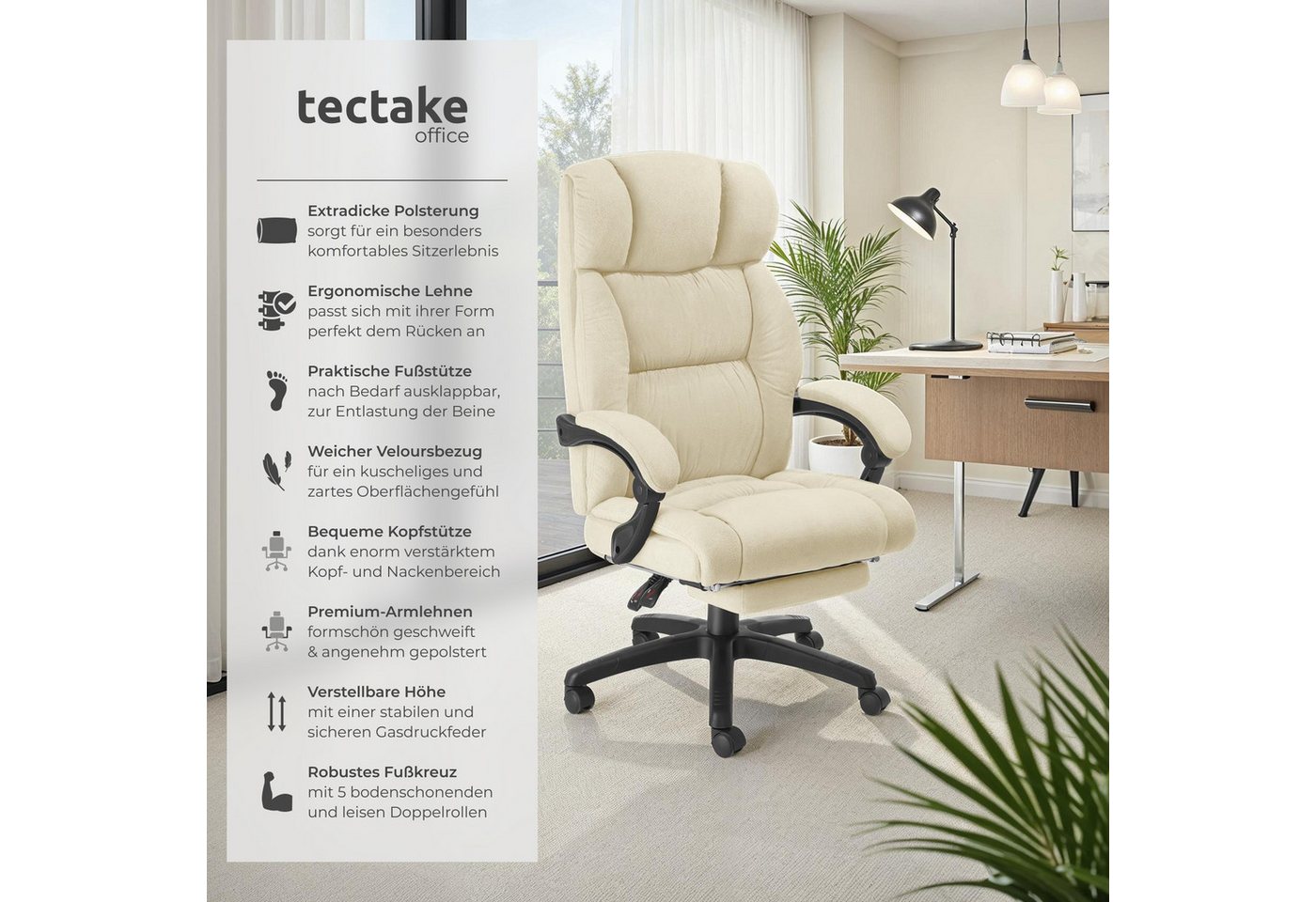 tectake Chefsessel Bürostuhl, Belastbarkeit 120 kg, dicke Polsterung mit weichem (Schreibtischstuhl Jillien, 1 St), Ergonomische Form, um 360° drehbar, stufenlo – Bild 2 von 5