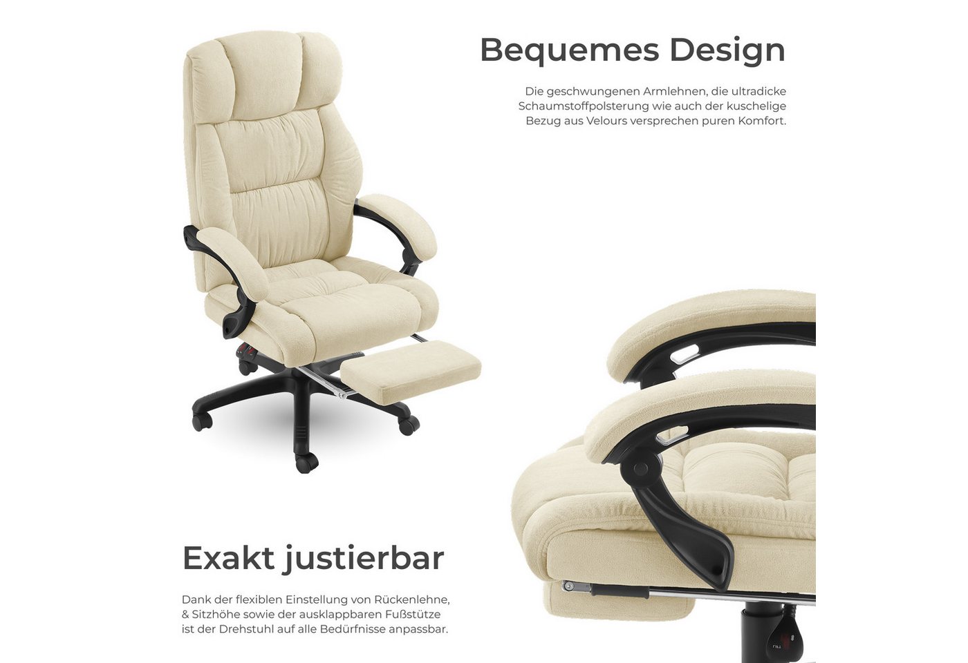 tectake Chefsessel Bürostuhl, Belastbarkeit 120 kg, dicke Polsterung mit weichem (Schreibtischstuhl Jillien, 1 St), Ergonomische Form, um 360° drehbar, stufenlo – Bild 3 von 5