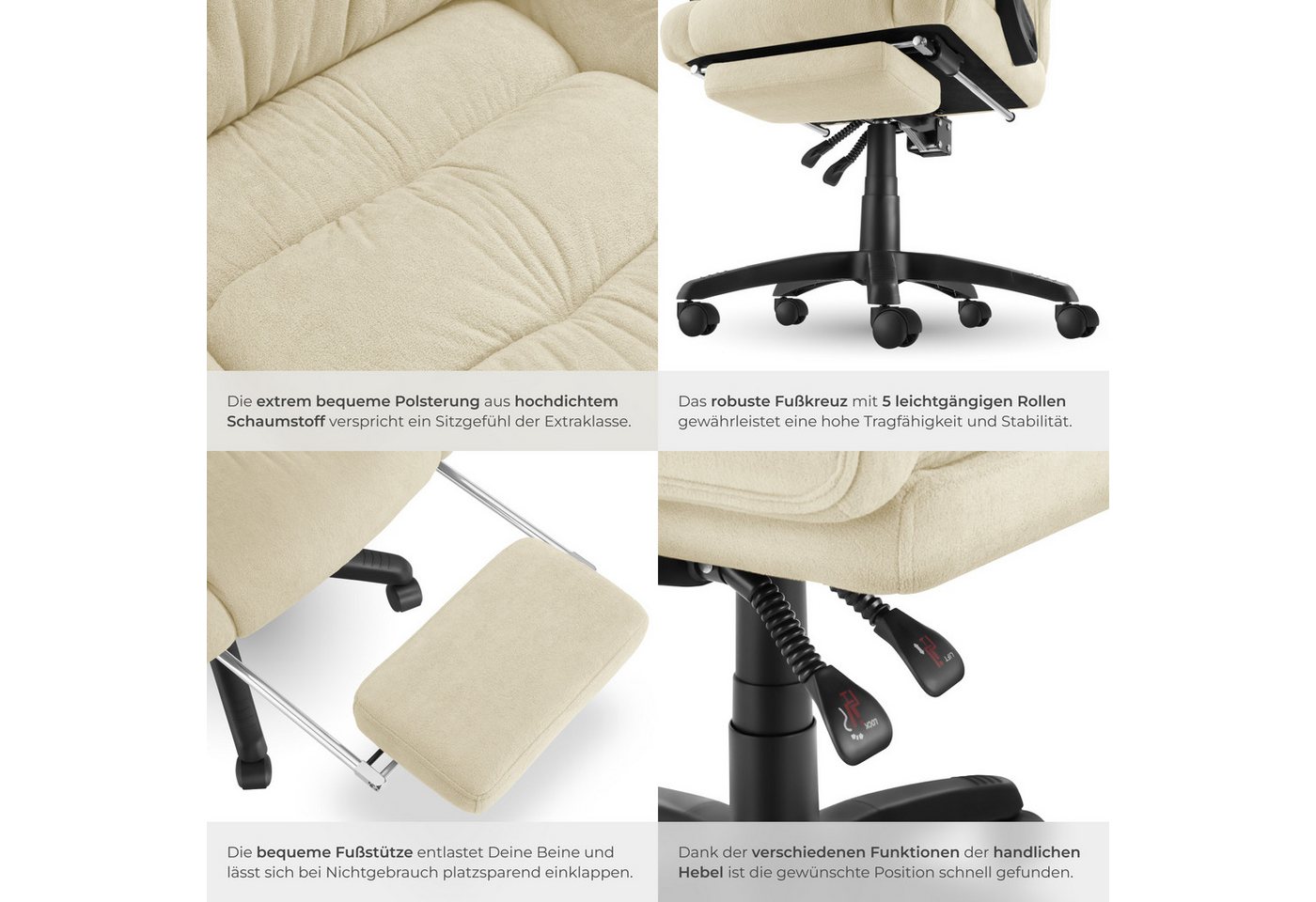 tectake Chefsessel Bürostuhl, Belastbarkeit 120 kg, dicke Polsterung mit weichem (Schreibtischstuhl Jillien, 1 St), Ergonomische Form, um 360° drehbar, stufenlo – Bild 5 von 5