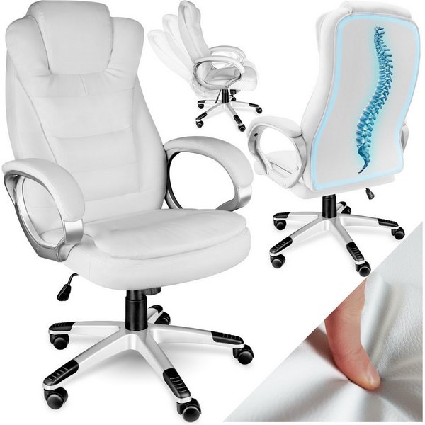 tectake Chefsessel Bürostuhl, dicke Polsterung mit Kunstlederbezug, ergonomische Form (Computerstuhl Zulu, 1 St), 360° drehbar & stufenlos höhenverstellbar, mit