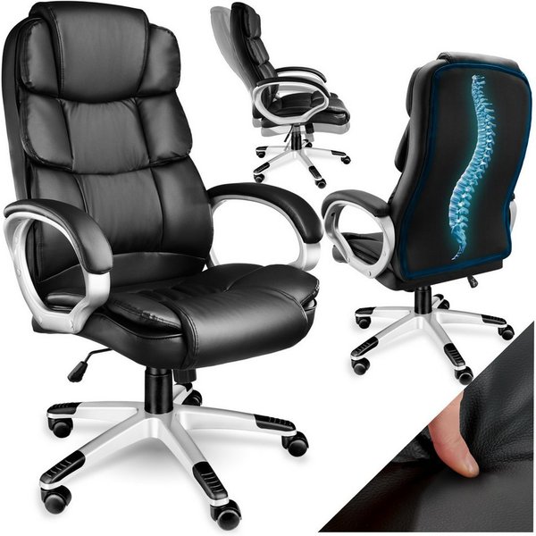 tectake Chefsessel Drehstuhl mit 360° Drehfunktion, gepolsterten Armlehnen und (Bürostuhl Lederoptik Jonas, 1 St), Ergonomische Form und einstellbare Wippfunkti