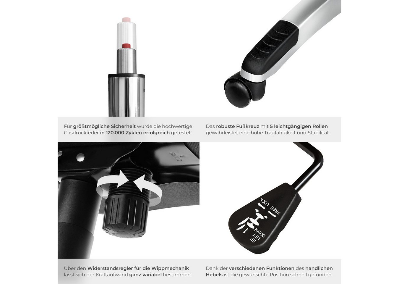 tectake Chefsessel Drehstuhl mit 360° Drehfunktion, gepolsterten Armlehnen und (Bürostuhl Lederoptik Jonas, 1 St), Ergonomische Form und einstellbare Wippfunkti – Bild 5 von 5