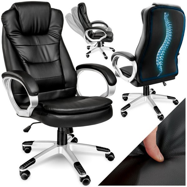 tectake Chefsessel Schreibtischstuhl mit extradicker Polsterung (buerostuhl ergonomisch Zulu, 1 St), verstärkte Nackenkopfstütze und Wippmechanik