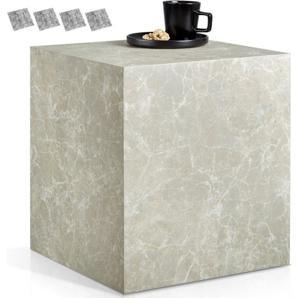 tectake Couchtisch Beistelltisch Inkl. Bodenschoner, Belastbarkeit 45 kg, 45 x 45 x 50 (Abstelltisch Lasley, 1-St., in Travertin Optik), minimalistisches Design