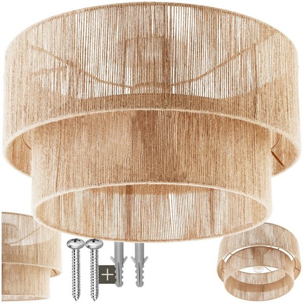 tectake Deckenleuchten Boho Jute-Lampe „Lignea Lux“ – Hängelampe aus Naturfaser 40W, Wickeltechnik, inkl. Montagematerial