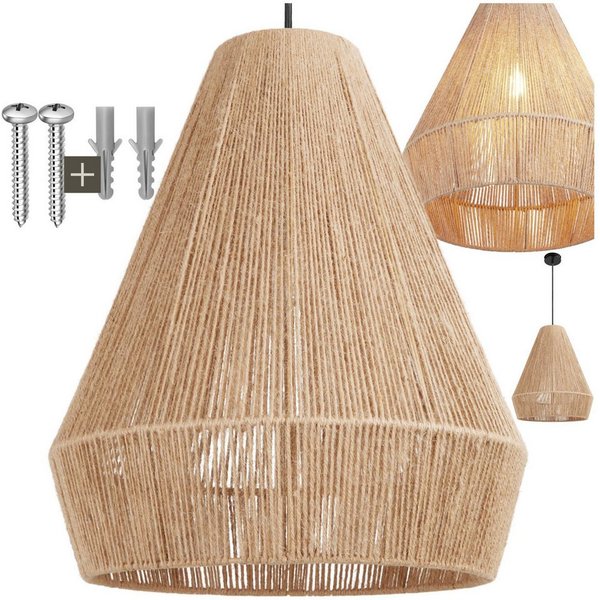 tectake Deckenleuchten Boho Pendelleuchte aus Jute, 40 W, 40,5 x 47 cm, natürliche Jutefaser, Stahlgestell, Inkl. Montagematerial