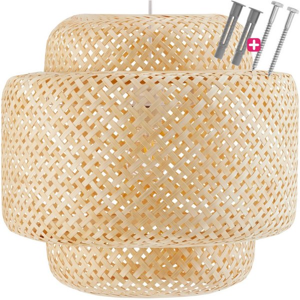 tectake Deckenleuchten Deckenlicht im Boho-Stil mit Stahlgestell, 40 W, 40 x 39 cm, geflochtene Struktur in Korboptik, inkl. Montagematerial