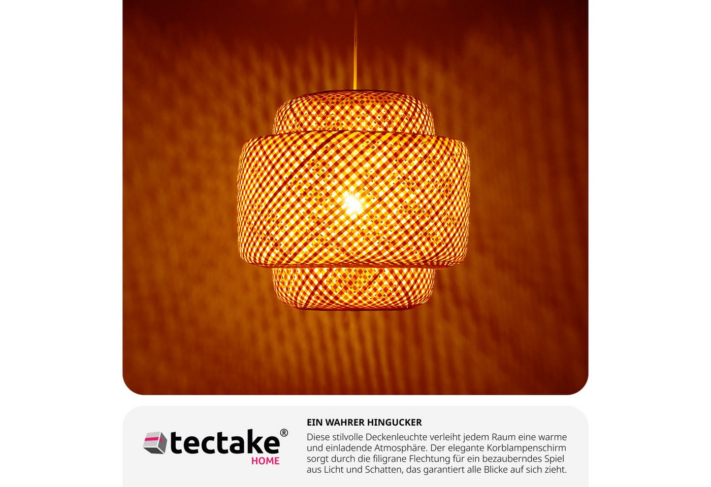 tectake Deckenleuchten Deckenlicht im Boho-Stil mit Stahlgestell, 40 W, 40 x 39 cm, geflochtene Struktur in Korboptik, inkl. Montagematerial – Bild 5 von 5