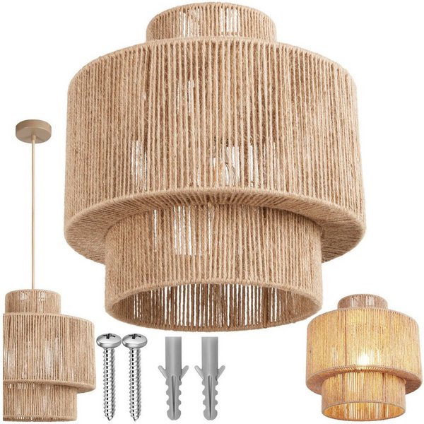 tectake Deckenleuchten Pendelleuchte im Boho-Stil aus Jutefaser, 32 x 33 cm, Wickeltechnik, 40 W, Stahlgestell, inkl. Montagematerial
