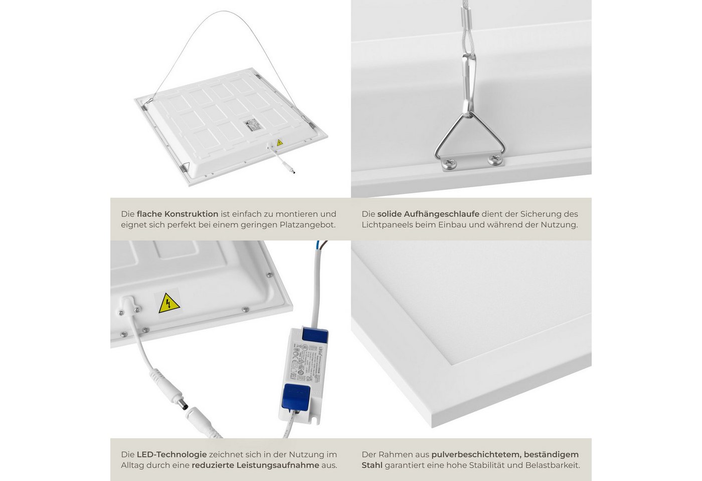 tectake Deckenleuchten Ultraflaches LED-Panel warmweiß für vielseitige Innenbeleuchtung, Blendfrei mit Backlighteffekt, Inkl. Zubehör – Bild 4 von 5