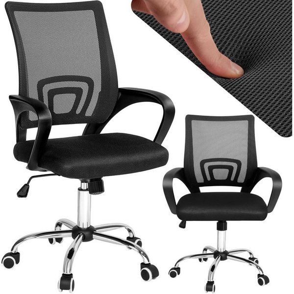 tectake Drehstuhl Bürostuhl, stufenlos höhenverstellbar, geschwungene Armlehnen (Schreibtischstuhl Marius, 1 St), Ergonomische Form mit Lordosenstütze, mit Netz