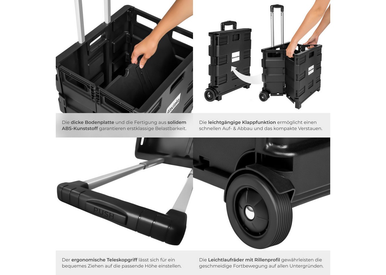 tectake Einkaufstrolley Shopping-Trolley, mit 46 l Fassungsvermögen, lässt sich klappen, Gefertigt aus Hartschale, mit Teleskopgriff, leichtgängige Laufrollen – Bild 5 von 5