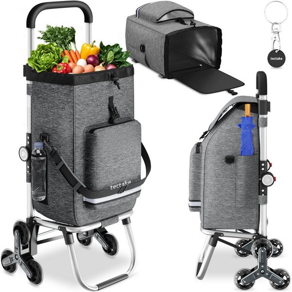 tectake Einkaufstrolley Shopping-Trolley, Kühltasche, leichtgängige Treppensteiger-Räder, 3-in-1, 56 l, längenverstellbarer Gurt, Gummizug & Reflektorstreifen