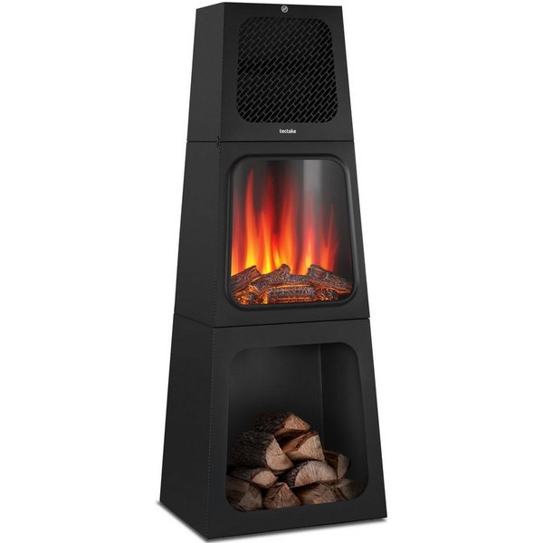 tectake Elektrokamin Standkamin mit Thermostat, 900/1800 W, pulverbeschichteter Stahl, 3D-Flammeneffekt, Holz-/Glutoptik, Kipp- und Überhitzungsschutz
