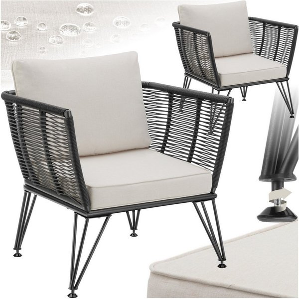 tectake Essgruppe Garten-Loungesessel, je 120 kg Belastbarkeit, 75,5 x 67 x 71 cm, (Gartensessel Sundo, 2-tlg., Rope-Design in anthrazit), Dicke Sitzpolster, ab