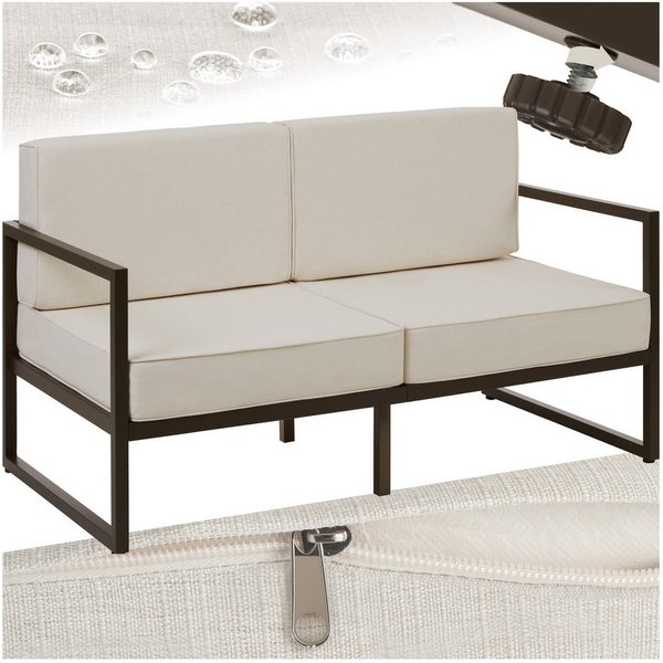 tectake Essgruppe Garten-Loungesofa mit Stahlgestell, 142 x 78 x 85 cm, (Gartensofa Comosa, 1-tlg., in braun/beige), Dickes Sitzpolster, wasserabweisende, abneh