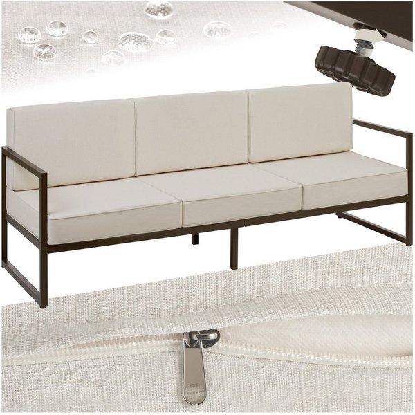tectake Essgruppe Garten-Loungesofa mit Stahlgestell, 210 x 78 x 85 cm, (Gartensofa Comosa, 1-tlg., in braun/beige), Dicke Sitzpolster, wasserabweisende, abnehm