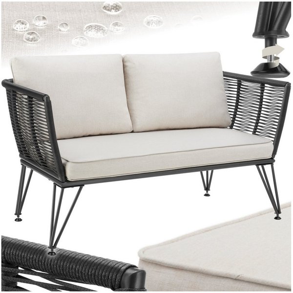 tectake Essgruppe Garten-Loungesofa mit Stahlgestell, 131 x 67 x 71 cm, (Gartensofa Sundo, 1-tlg., Rope-Design in anthrazit), abnehmbare Polyesterbezüge, 250 kg