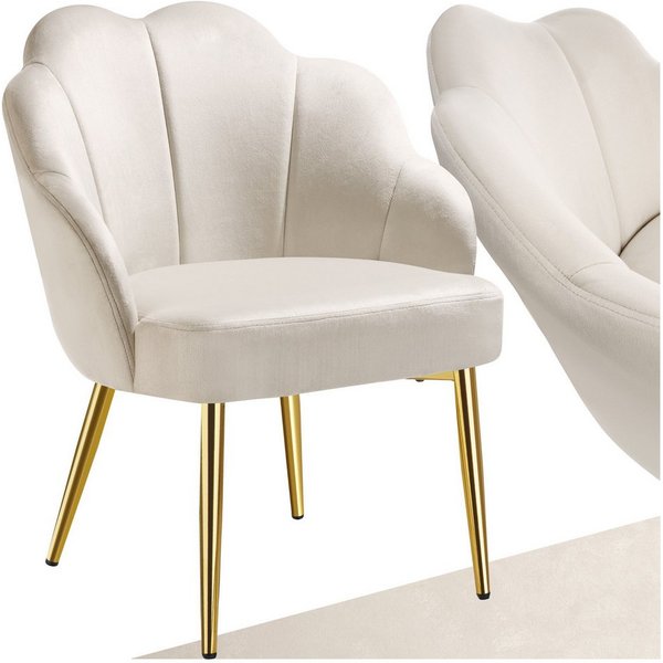tectake Esszimmerstuhl Cocktailsessel gepolstert, mit Samtbezug, gewölbte, 66 x 62 x 80,5 (Wohnzimmersessel Hellen in creme/gold, 1 St), extrabreite Rückenlehne