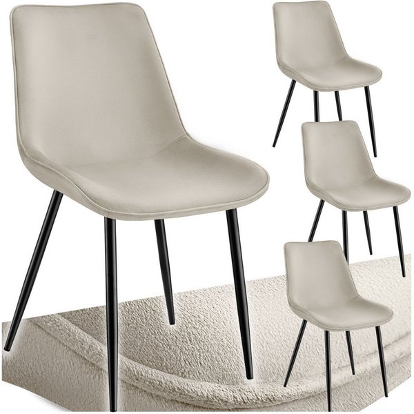 tectake Esszimmerstuhl Küchenstuhl gepolstert, in Samtoptik, 48 x 59 x 82,5 cm (Wohnzimmerstuhl Monroe in creme, 4 St), ergonomische Sitzschale, schwarze Stahlb