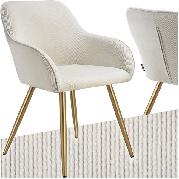 tectake Esszimmerstuhl Küchenstuhl gepolstert, in Cordoptik, 58 x 62 x 82 cm (Wohnzimmerstuhl Marilyn in creme/gold, 1 St), durchgehende Lehne, Stahlbeine, bode