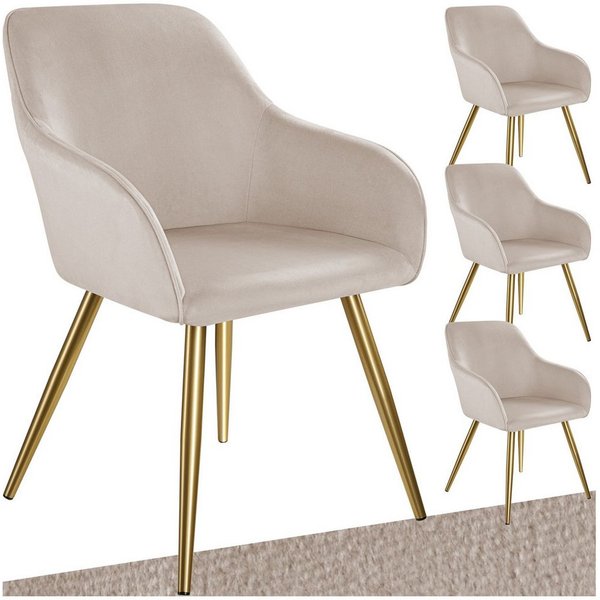 tectake Esszimmerstuhl Küchenstuhl gepolstert, in Leinenoptik, 58 x 62 x 82 cm (Polsterstuhl Marilyn in taupe/gold, 4 St), durchgehende Lehne, schwarze Stahlbei