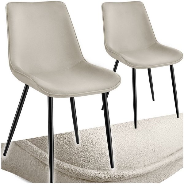 tectake Esszimmerstuhl Küchenstuhl gepolstert, in Samtoptik, 48 x 59 x 82,5 cm (Wohnzimmerstuhl Monroe in creme, 2 St), ergonomische Sitzschale, schwarze Stahlb