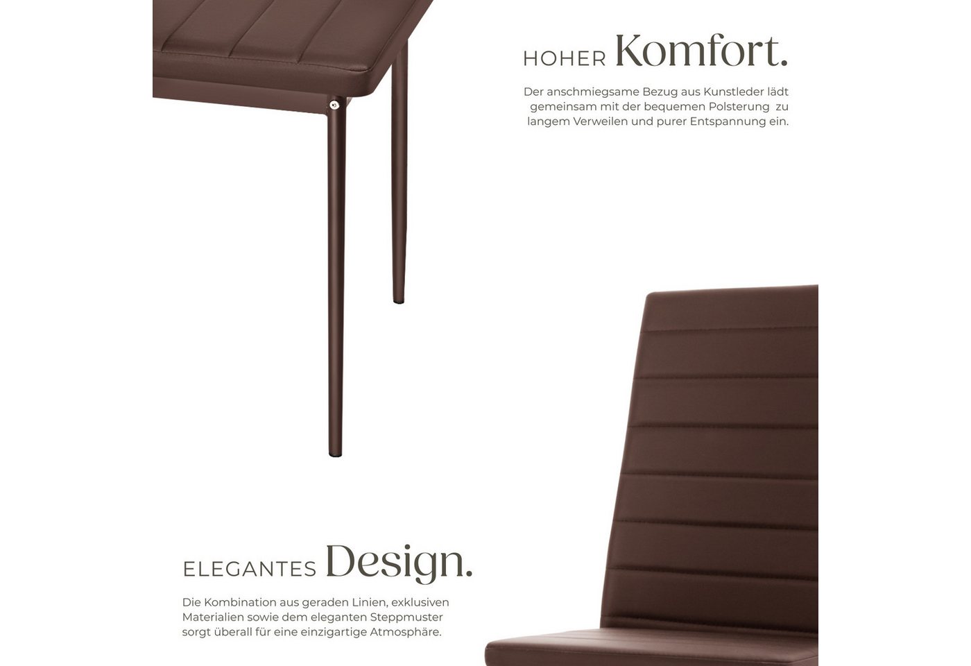 tectake Esszimmerstuhl Küchenstuhl gepolstert mit Kunstlederbezug, 45 x 48 x 98,5 cm (Armlehnstuhl Thomas in cappuccino, 6 St), hohe Rückenlehne, massive Holzbe – Bild 3 von 5